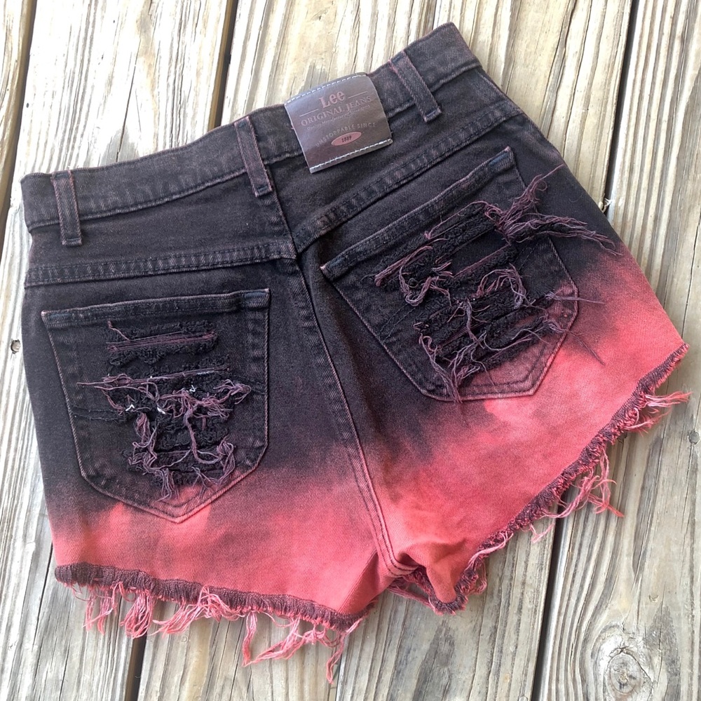Studded, Dip-Dyed, Painted, Cut-Off Denim Shorts - Picture 2 of 5